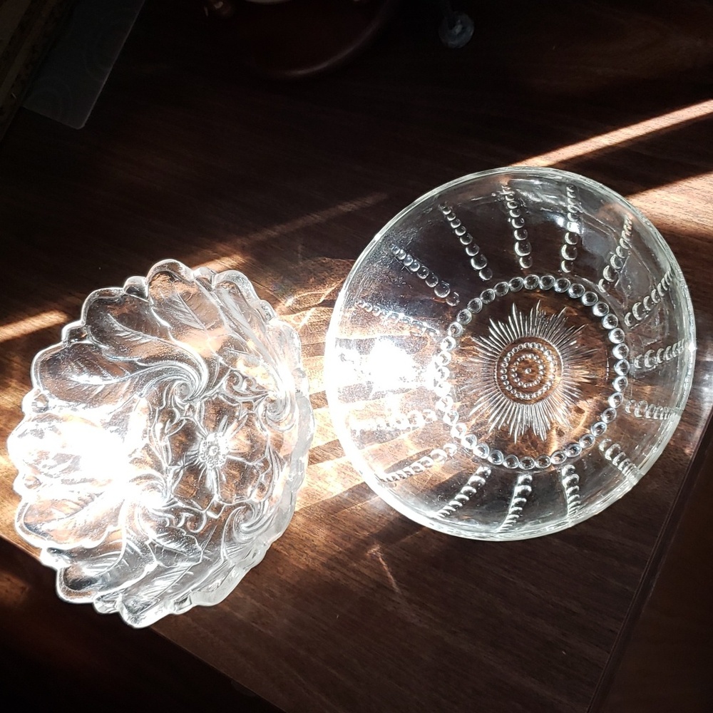 Pair vtg crystal 9 x 3 bowls